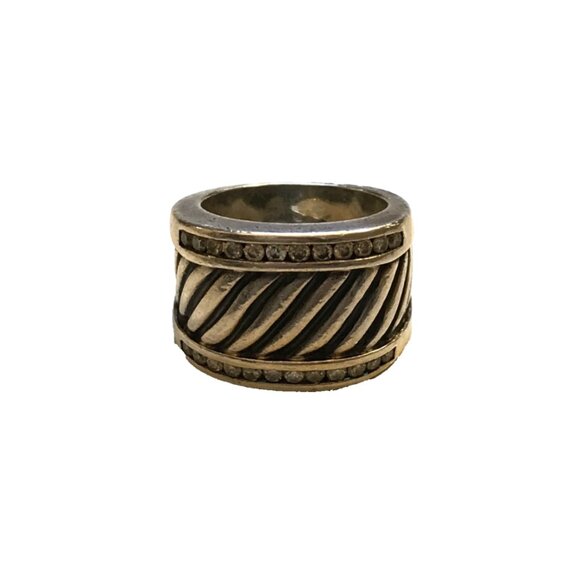 David Yurman 925 Sterling Silver Cable Cigar Band Ring Womens 6 Pave Diamonds - Picture 4 of 14